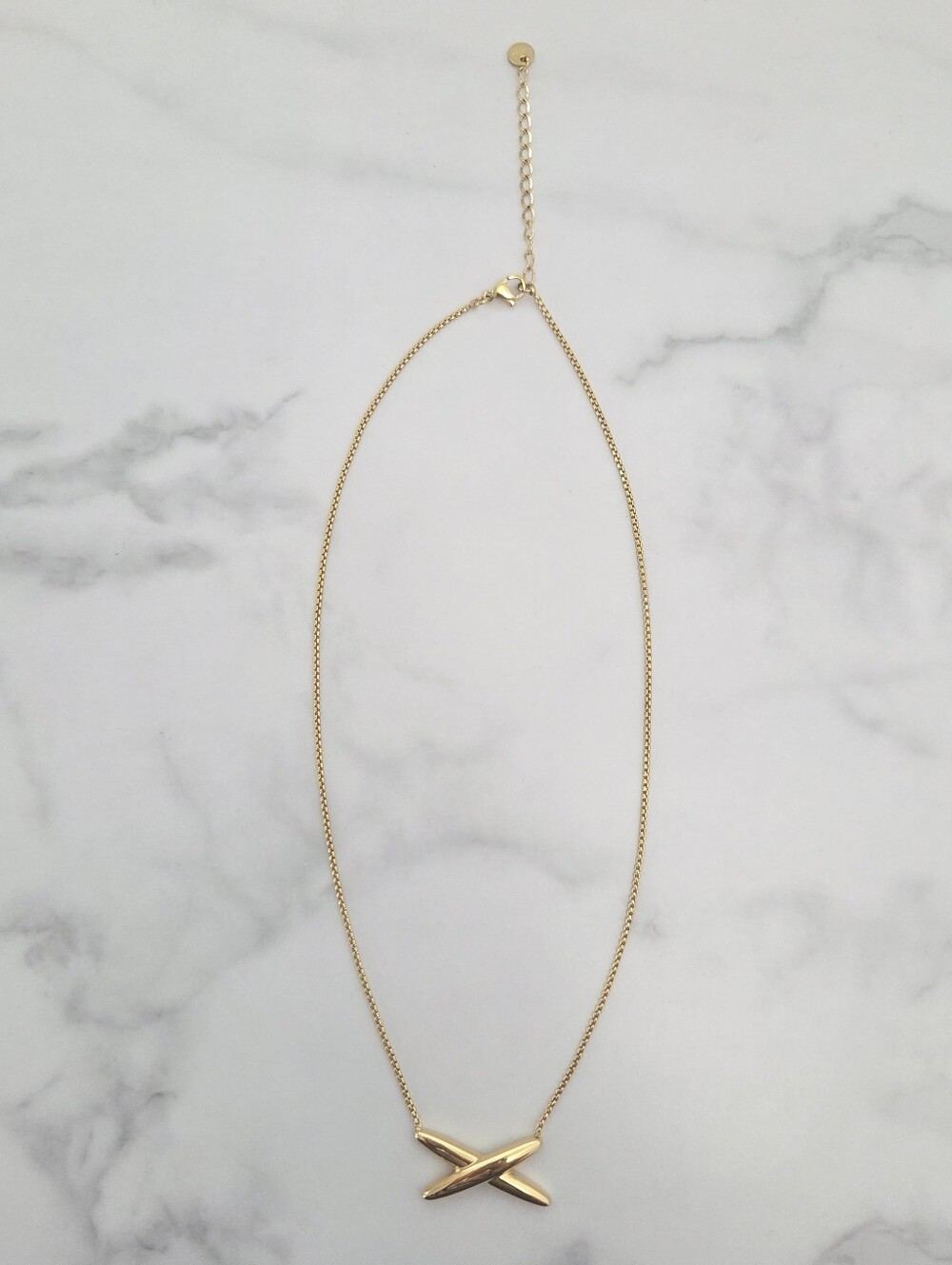 Gold Crisscross X Pendant Necklace Dainty Minimalist Chain Jewelry - Picture 4 of 16